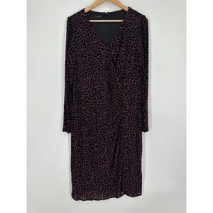 Talbots Burnout Velvet Faux Wrap Sheath Dress‎ XL Purple Knee Length Lined